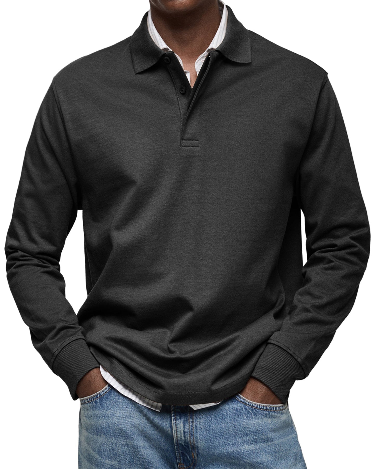 Emil | Long-sleeved polo shirt with buttoned collar