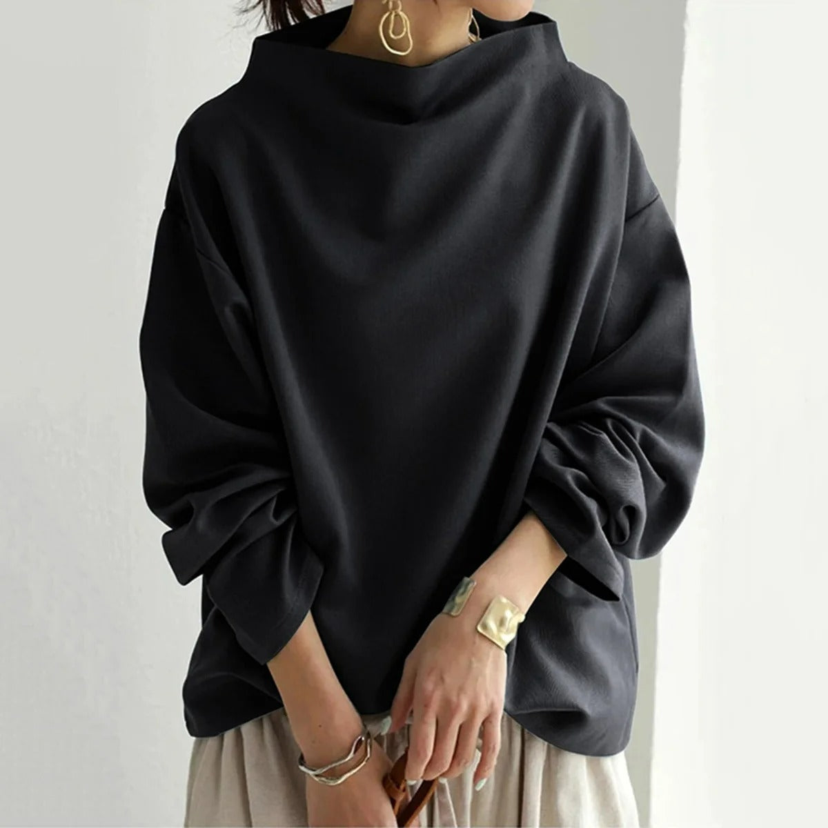Lumivie Stilfuld langærmet sweater til kvinder – Alsidig strikket sweater
