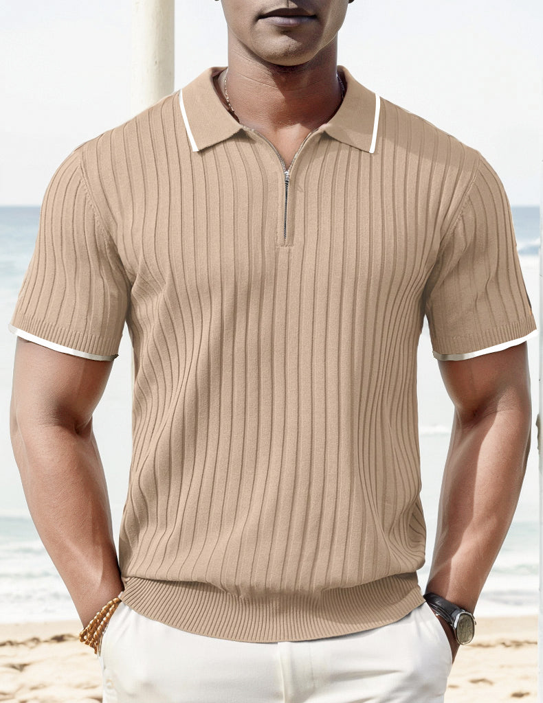 Lars | Ribbed short-sleeved polo shirt with zipper