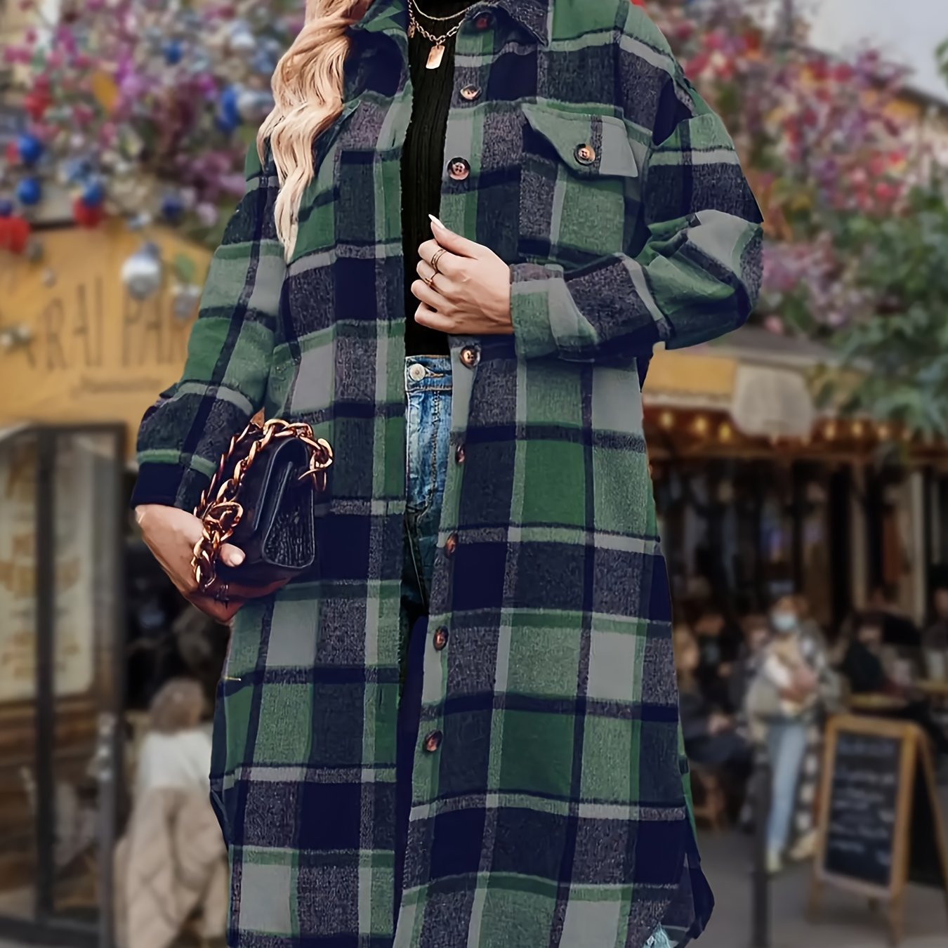 CLARISSE™ | Elegant Long Tweed Coat in Black & White