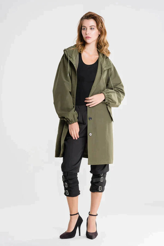 Waterproof Down Jacket – Relaxed Fit with Hood and Button Closure