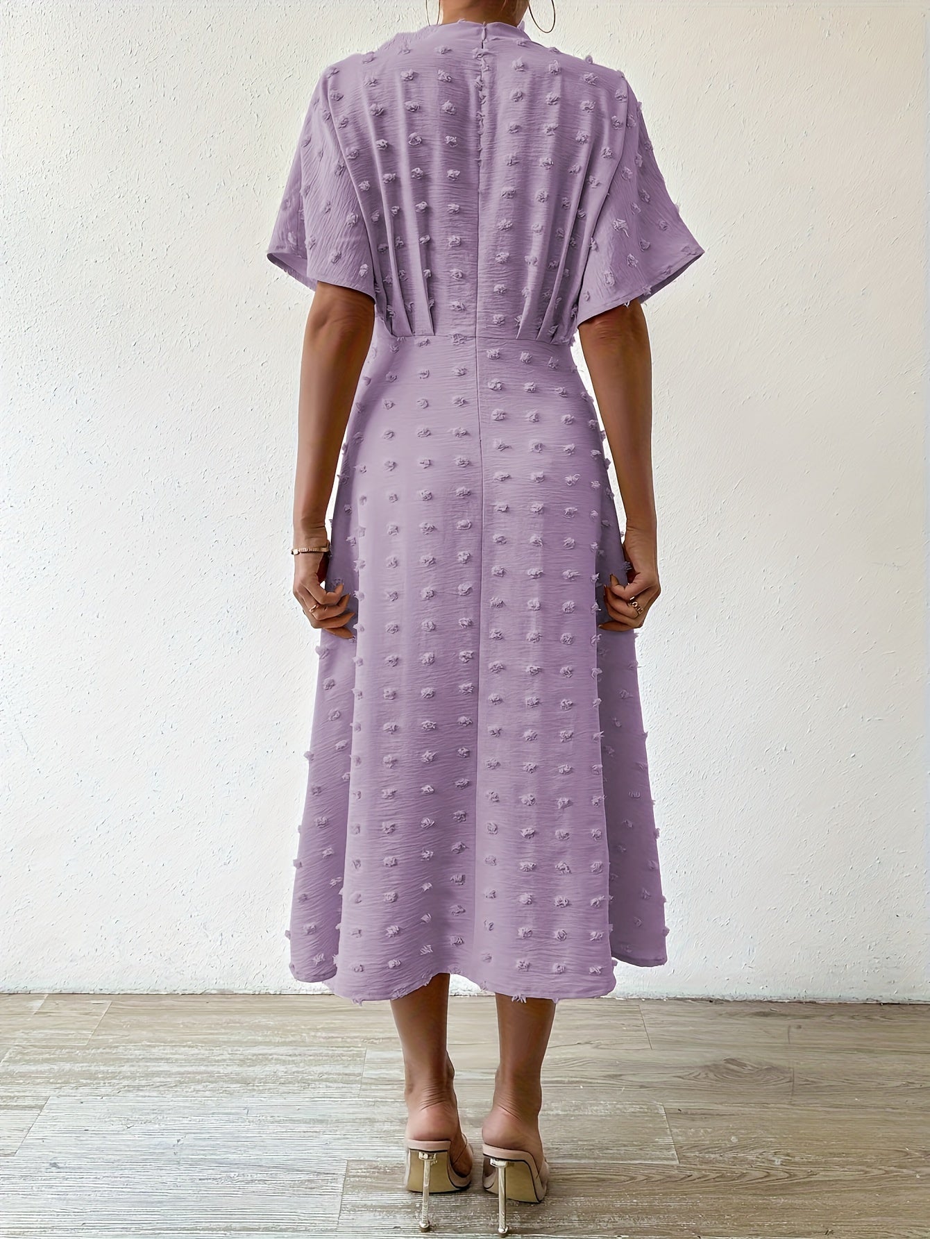 Felicia – Polka Dot Midi Dress with Elegant Ruching Detail