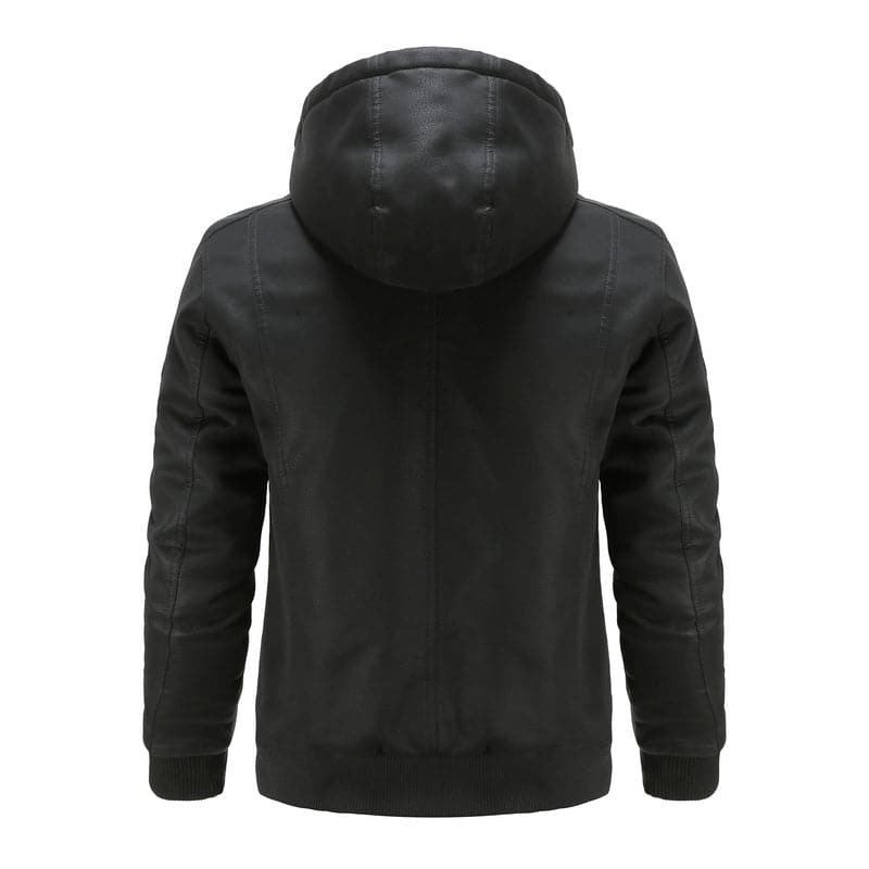 Stylish men's jacket in leather look – Hood with drawstring and ribbed cuff