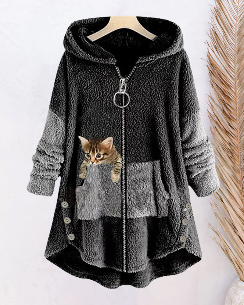 Charmelise Hooded Cape with Cute Cat Print – Cozy and Stylish