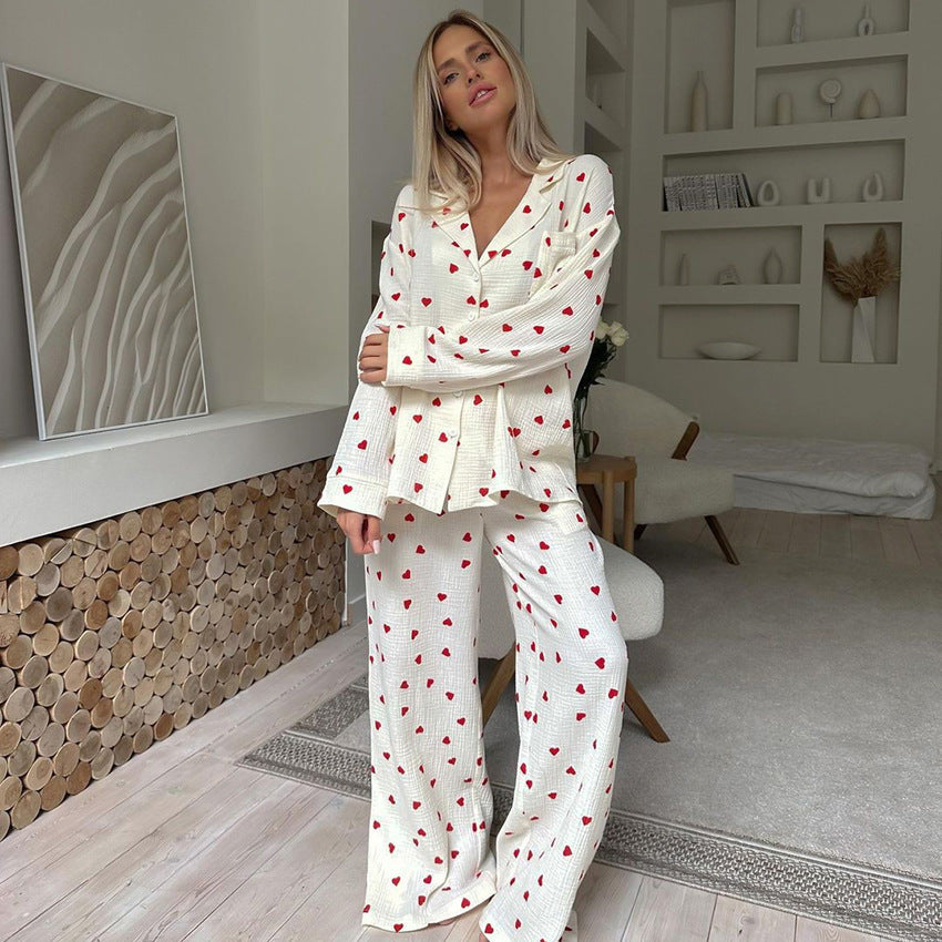 Lyssia Pajama Set | Light & Romantic with Heart Print