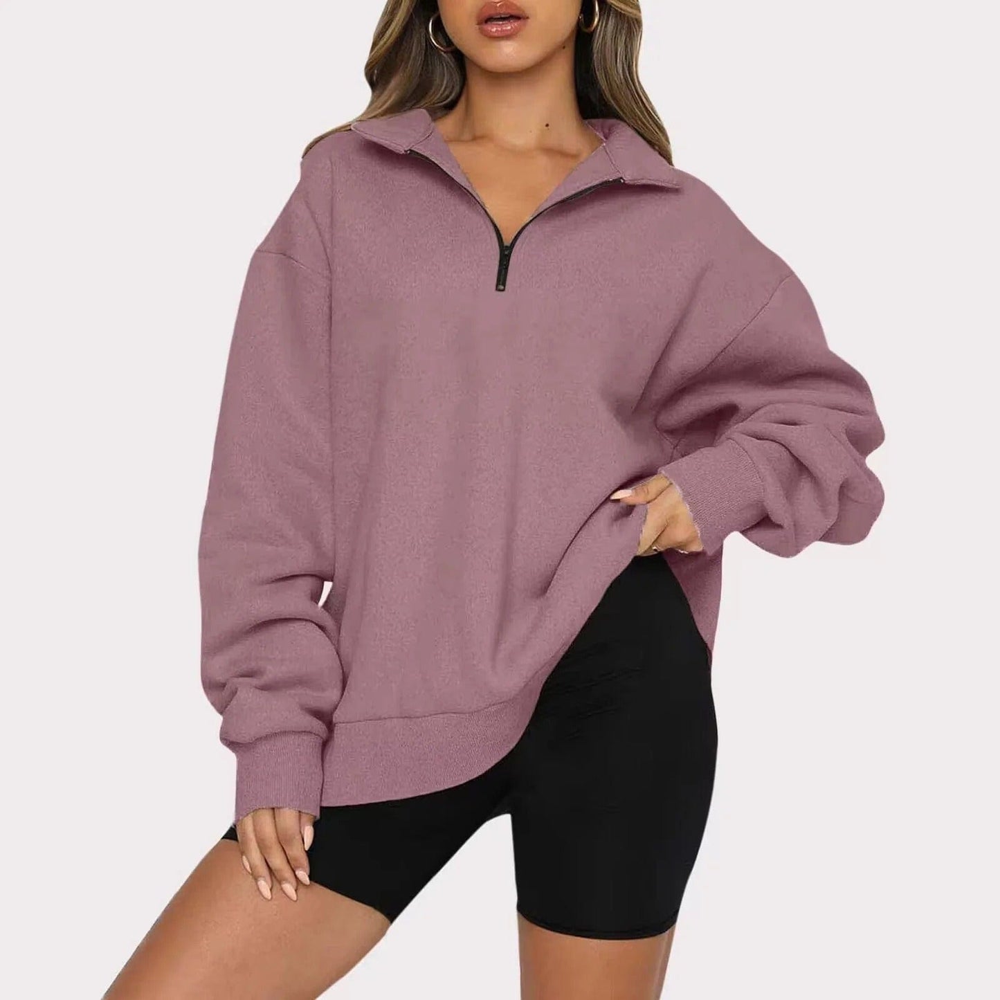 Winola Zip-Tröja för Kvinnor – Casual Modern Vinterstickad Tröja