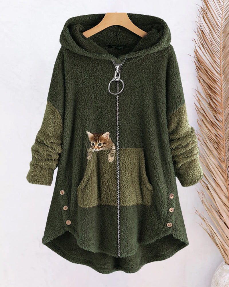 Charmelise Hooded Cape with Cute Cat Print – Cozy and Stylish