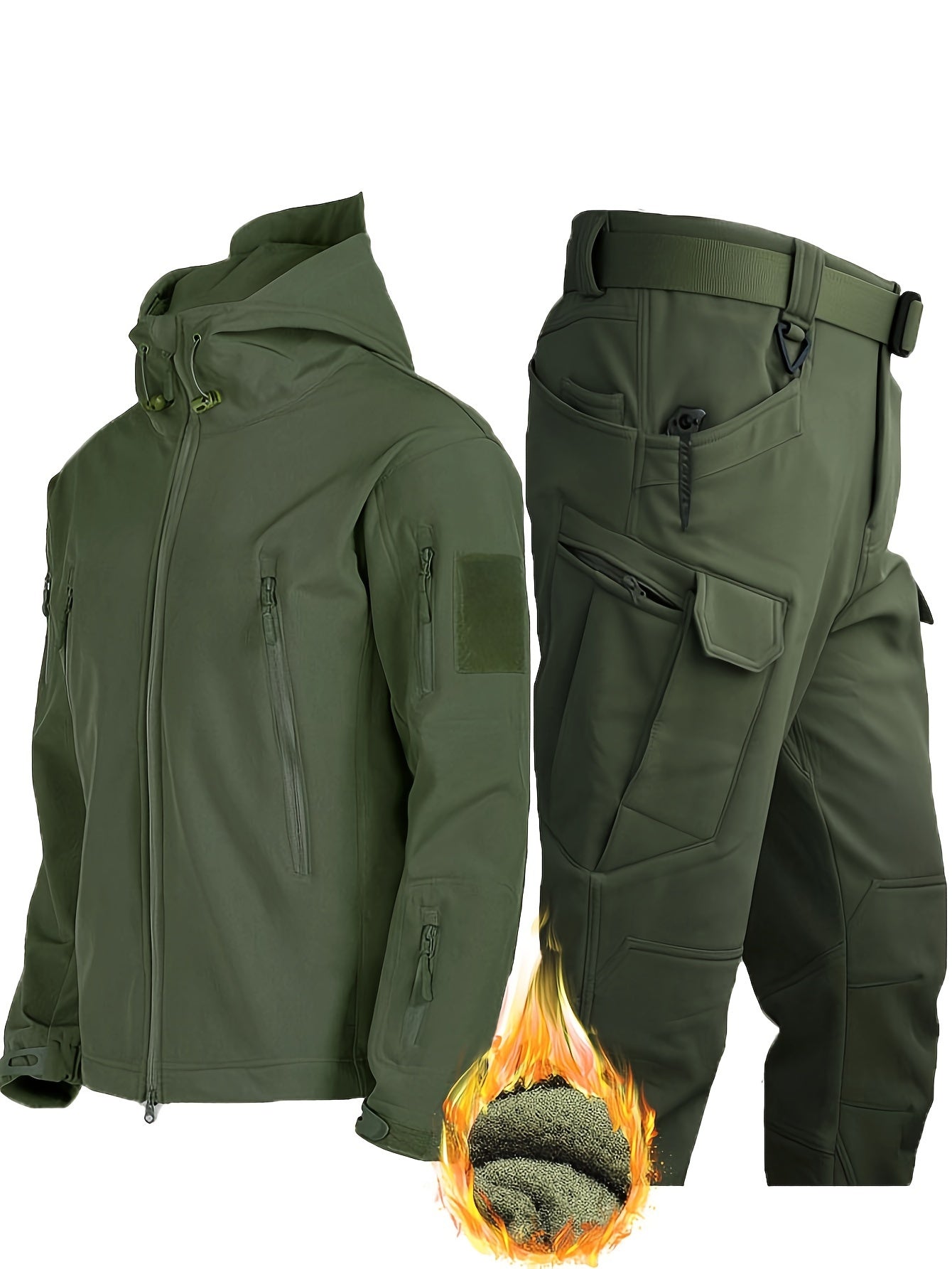 Nordhavn™ | 2-piece Winter Outdoor Set for Men – Fleece Jacket with Hood & Multi-pocket Pants
