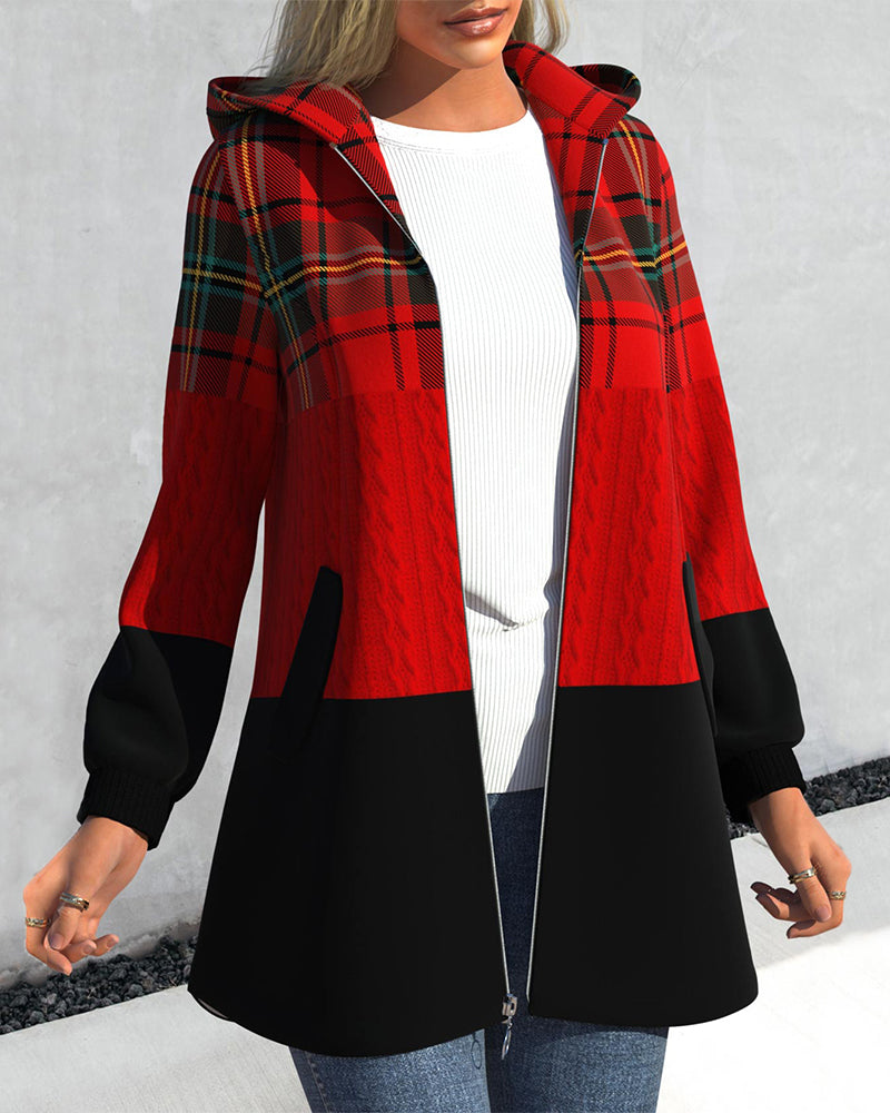 Amélisse Women’s Plaid Hoodie with Zipper – Stylish Casual Outerwear