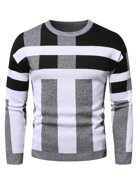 Peder Tröja med Linjär Design – Modern Herrtröja i Stickad Stil