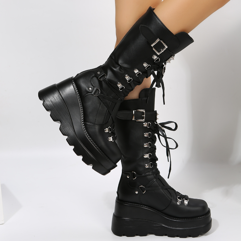 Astrid™ | Gothic Platform Boots for Women with Laces and Buckles