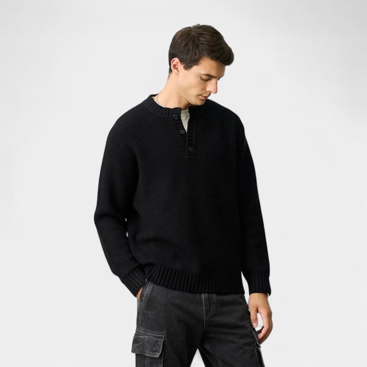 Torbjörn | Men's Henley Sweater in Merino Wool – Long-Sleeved Knitted Pullover