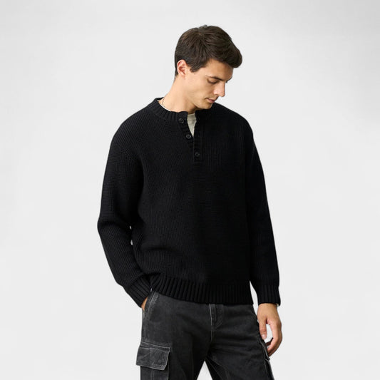 Torbjörn | Men's Henley Sweater in Merino Wool – Long-Sleeved Knitted Pullover