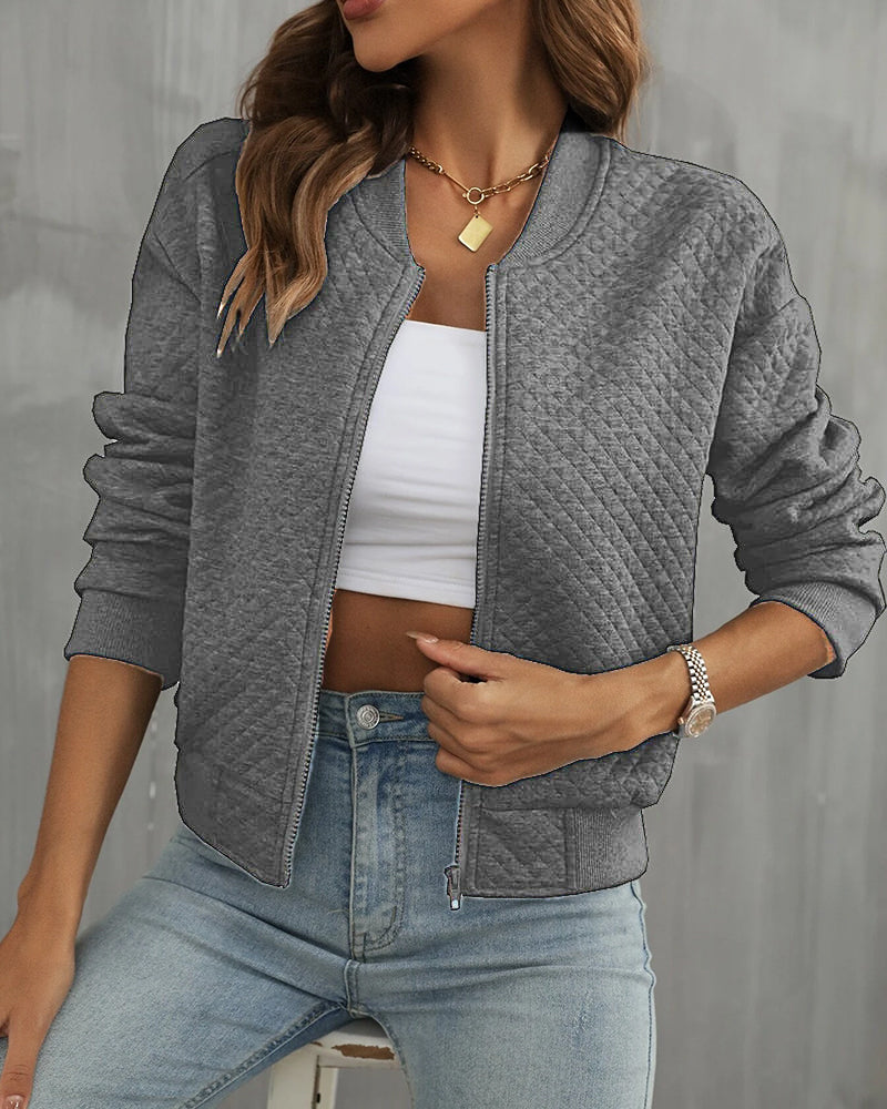 Women's Bomber Jacket Quilted – Short Jacket with Zipper & Ribbed Cuffs