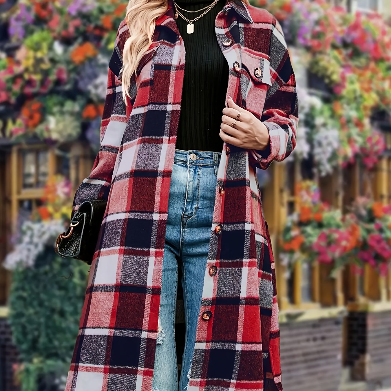 CLARISSE™ | Elegant Long Tweed Coat in Black & White
