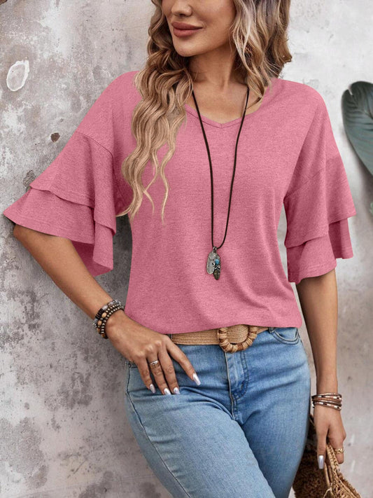 Josefin | Blouse with ruffle sleeves and V-neckline