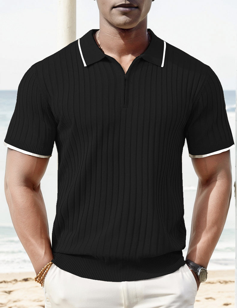 Lars | Ribbed short-sleeved polo shirt with zipper