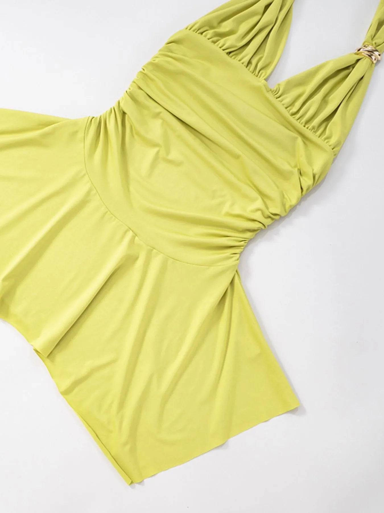 Delina | Wrap dress in mini length with halterneck & ruching