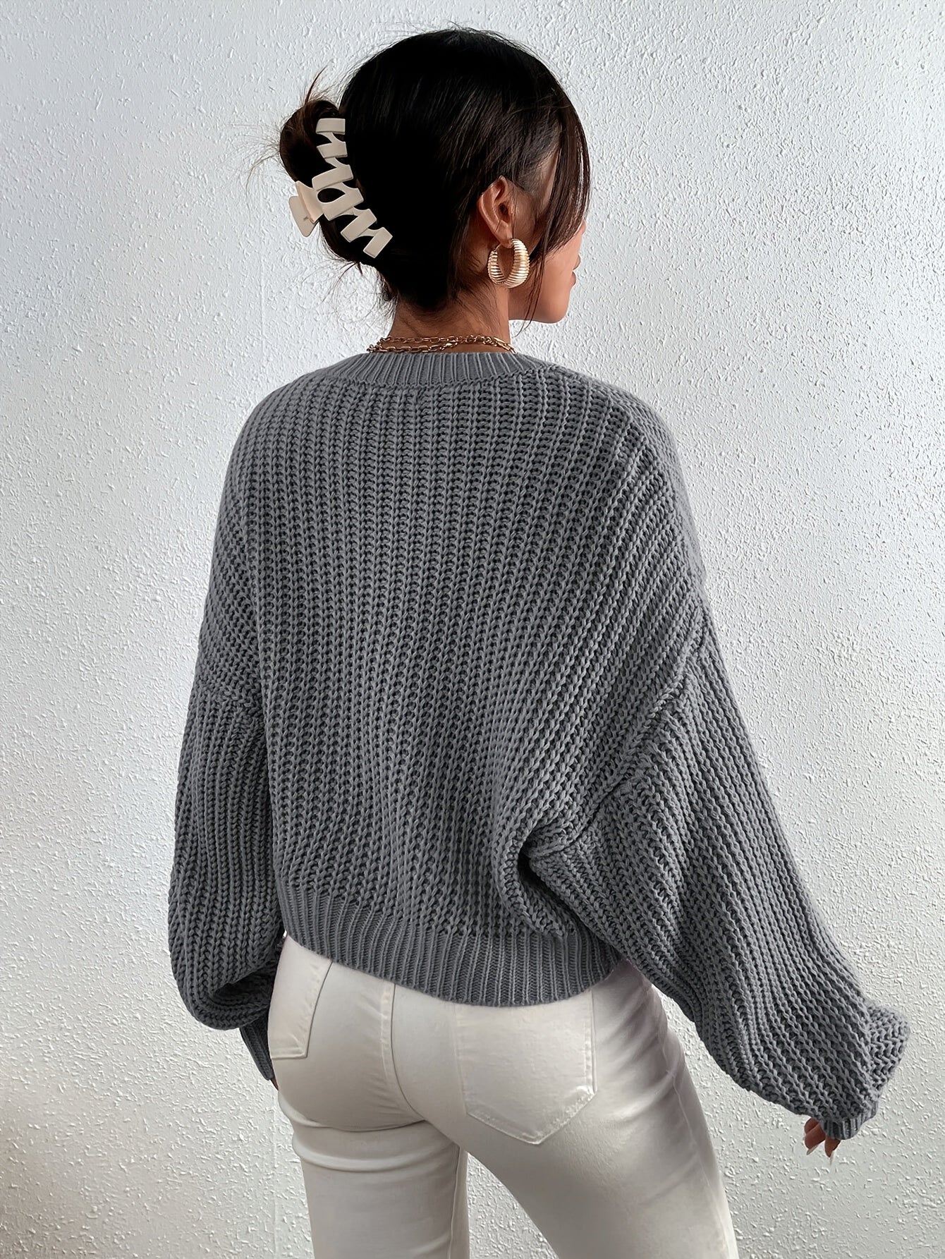 Alma™ | Solid Ribbed Knit Sweater with Round Neck for Women