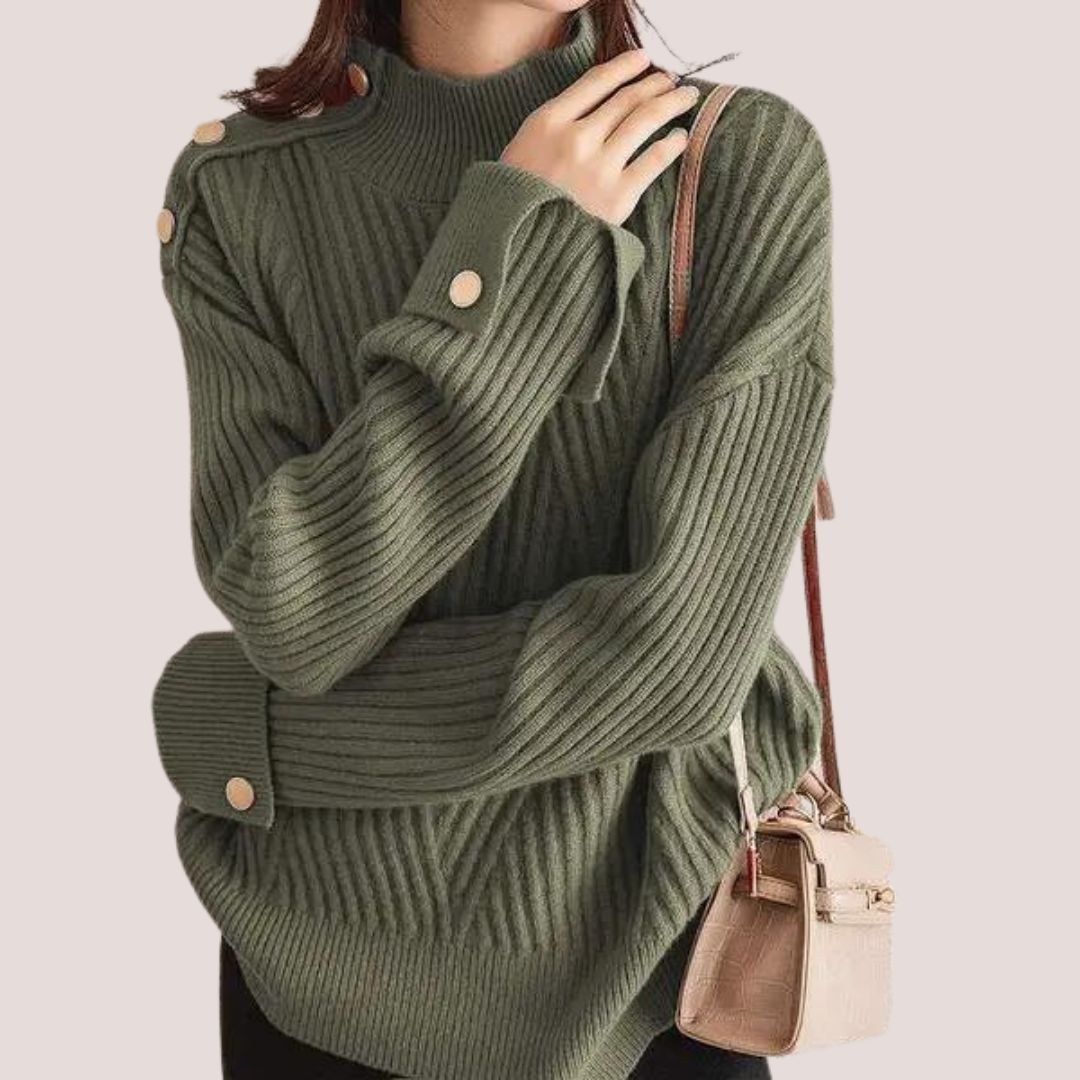 Saphira Knitted High Neck Sweater – Dametrøje med knapdetaljer