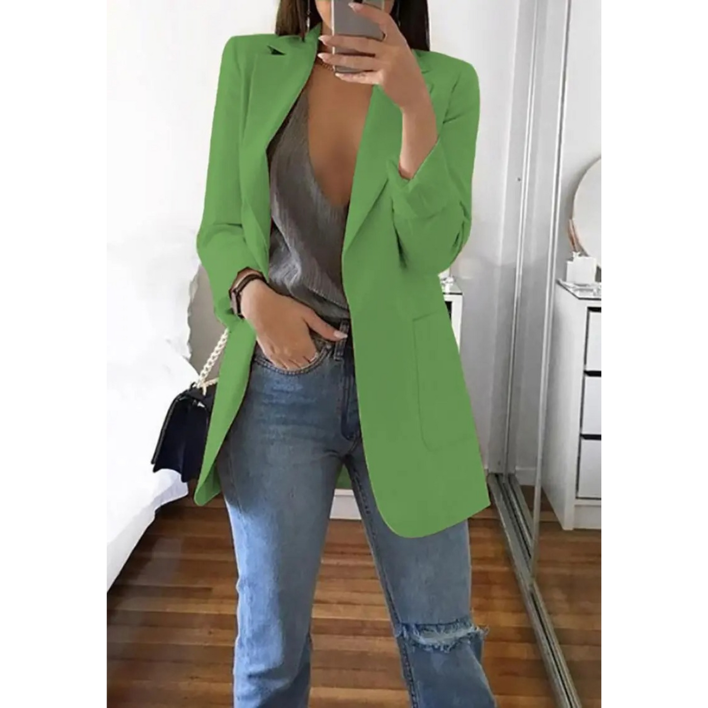 INES | Long Blazer in Sophisticated Khaki
