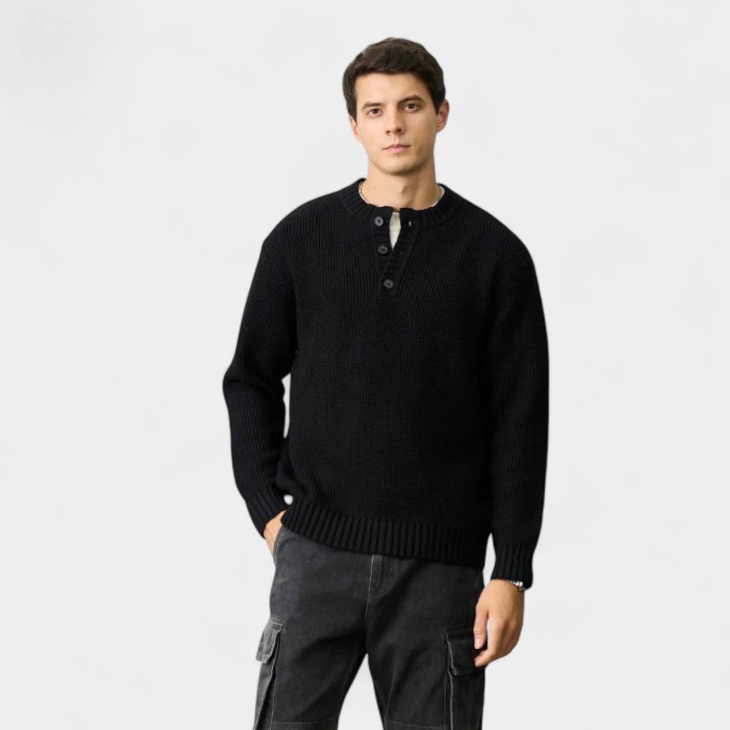 Torbjörn | Men's Henley Sweater in Merino Wool – Long-Sleeved Knitted Pullover