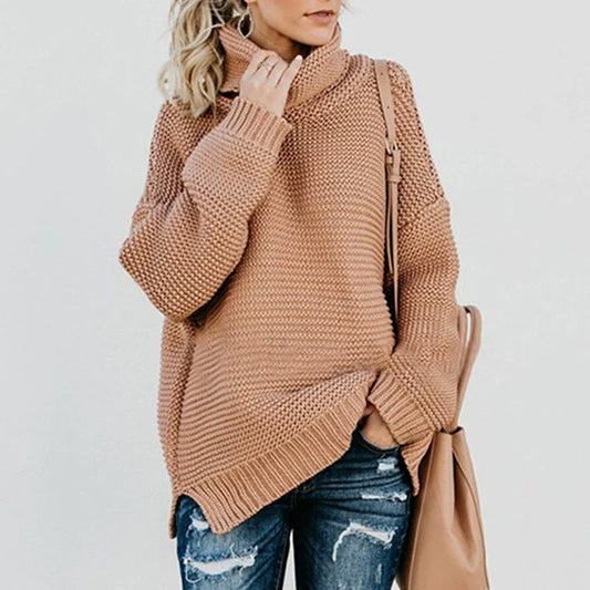 Oversized Women's Sweater with High Collar – Ribbed Knit and Stylish Everyday Look