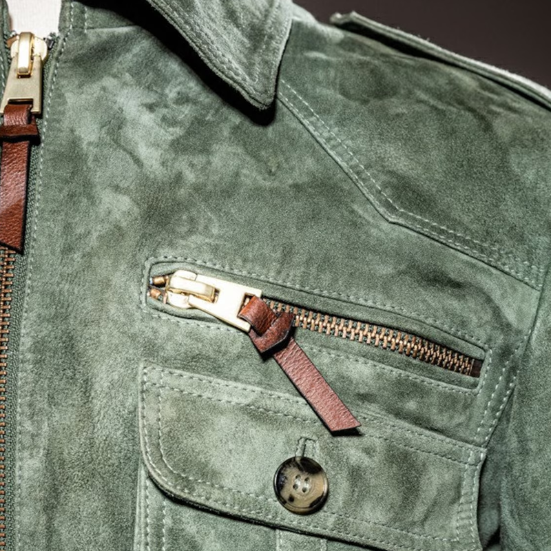 Men's Jacket in Genuine Suede – Slim Fit with Zipper and Chest Pockets