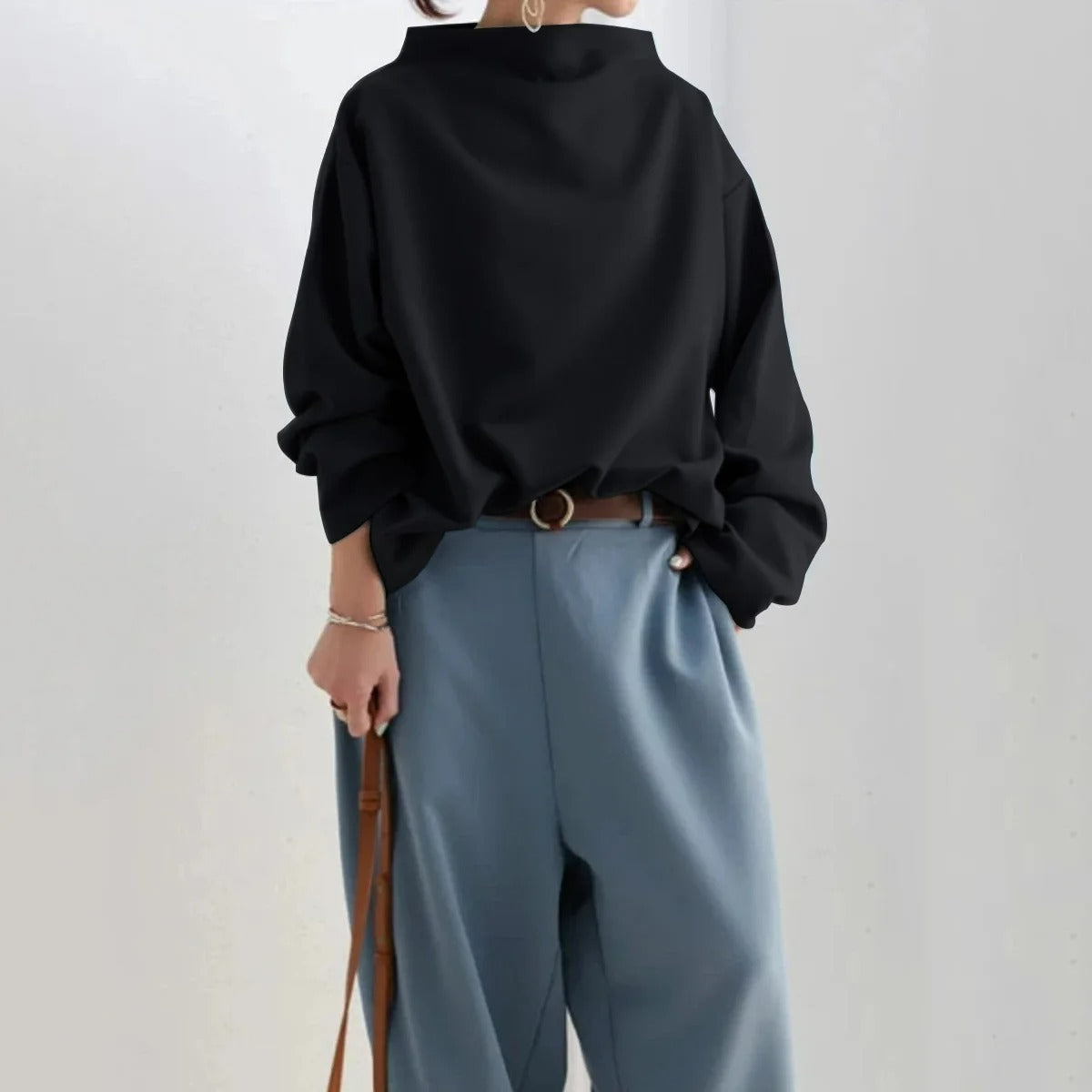 Lumivie Stilfuld langærmet sweater til kvinder – Alsidig strikket sweater