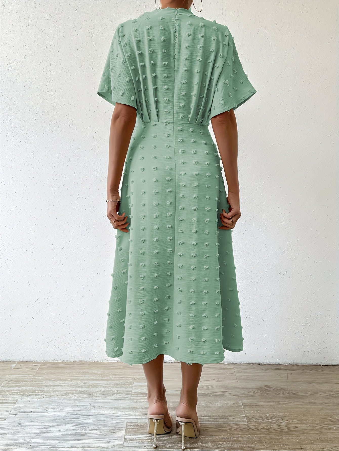 Felicia – Polka Dot Midi Dress with Elegant Ruching Detail