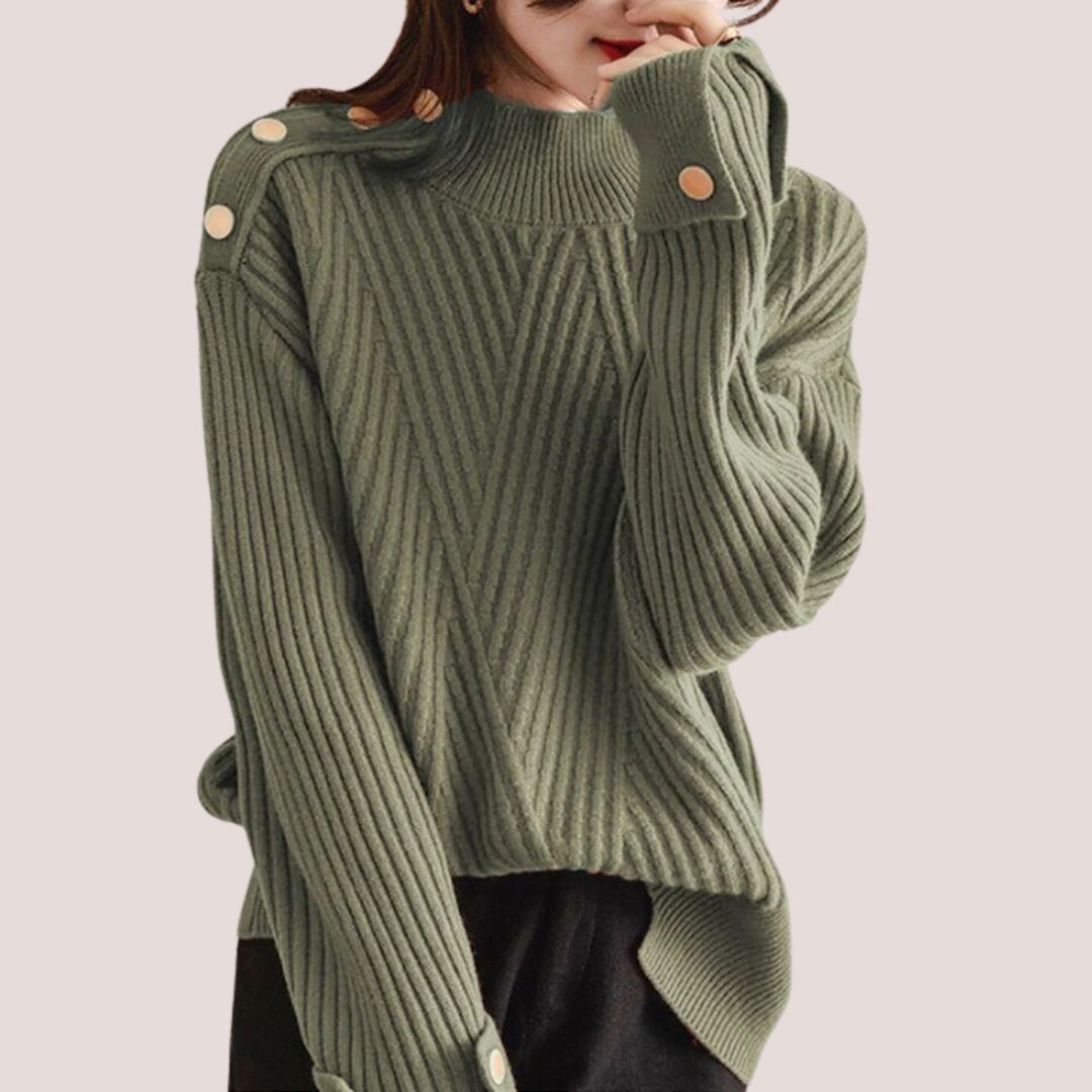 Saphira Knitted High Neck Sweater – Dametrøje med knapdetaljer
