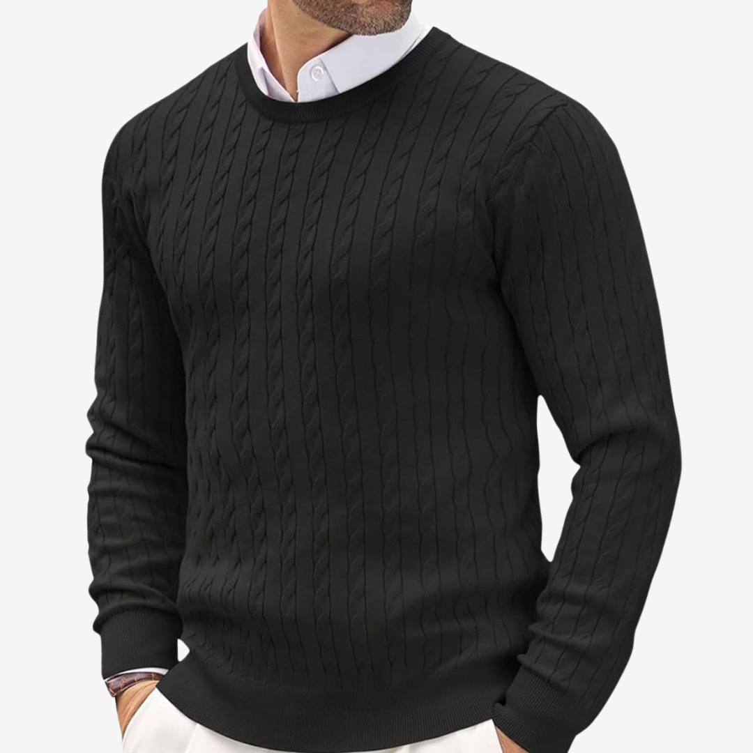 Leif | Men's Sweater in 100% Cashmere with Round Neck & Cable Knit