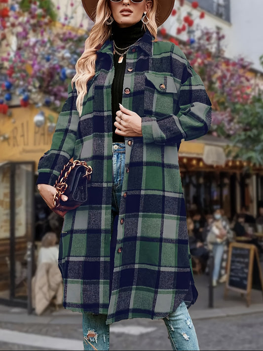 CLARISSE™ | Elegant lang tweedfrakke i sort & hvid