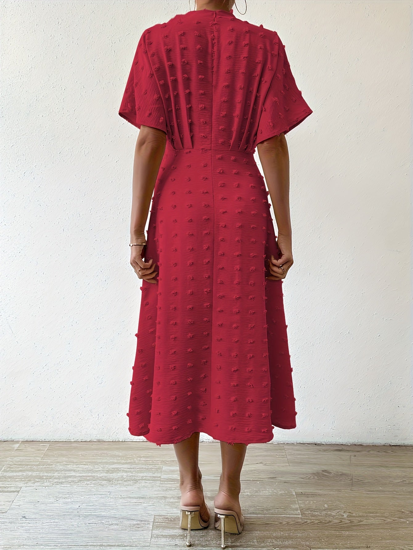 Felicia – Polka Dot Midi Dress with Elegant Ruching Detail