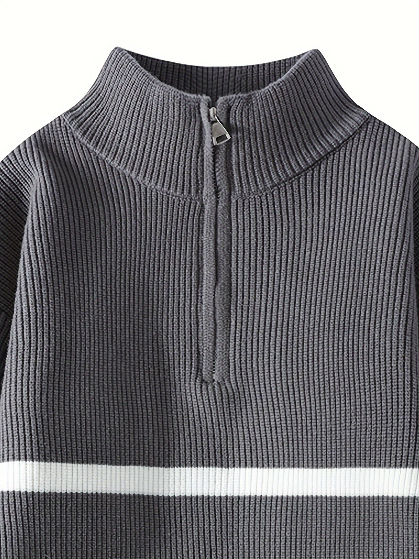 Talon Men's Striped Knitted Sweater – Quarter-Zip Pullover for Fall/Winter