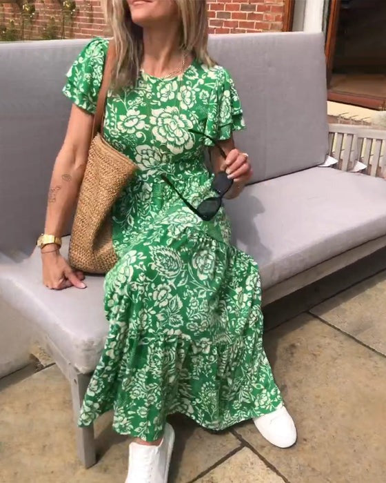 Florencia | Lang kjole med blomsterprint i åndbart stof