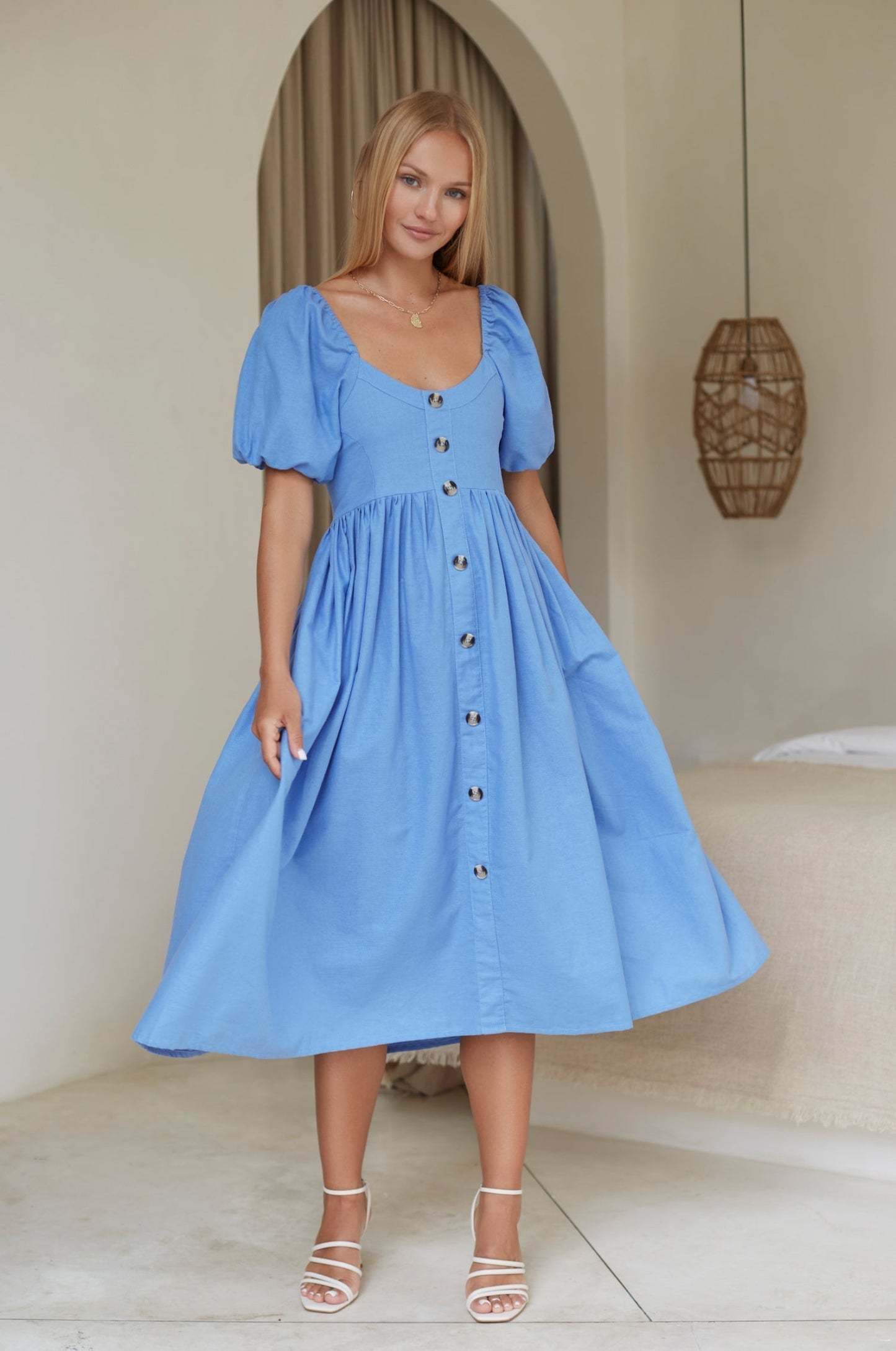 Adelisse | Romantic Midi Dress in 100% Linen