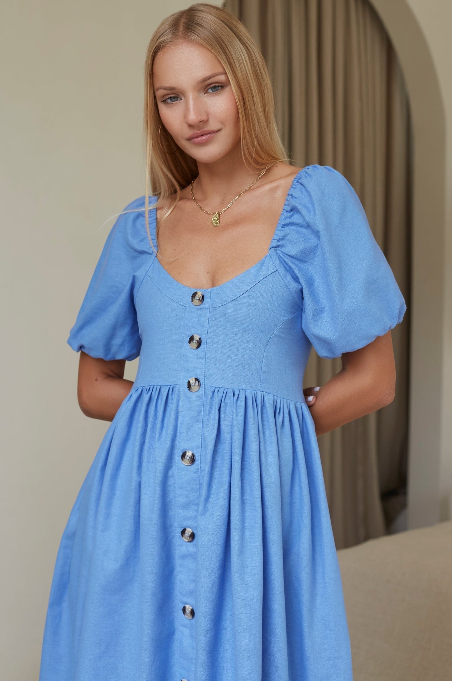 Adelisse | Romantic Midi Dress in 100% Linen