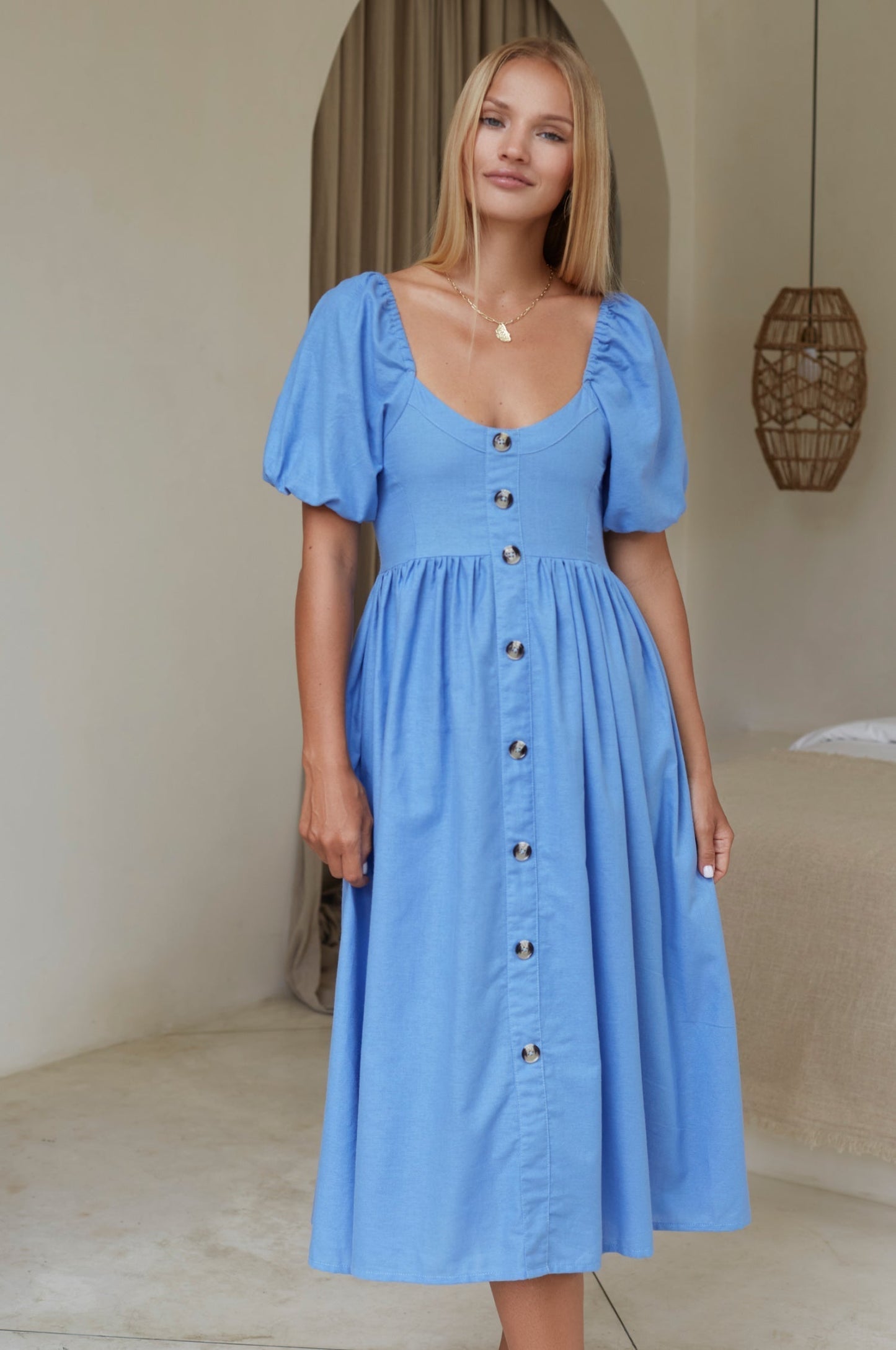 Adelisse | Romantic Midi Dress in 100% Linen
