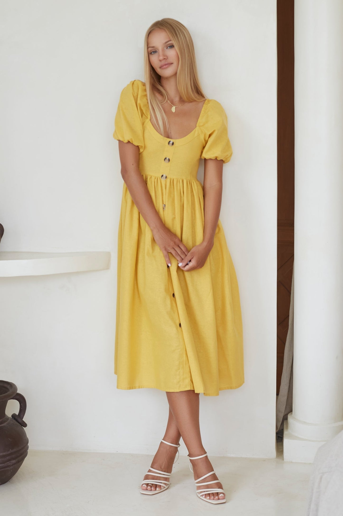 Adelisse | Romantic Midi Dress in 100% Linen