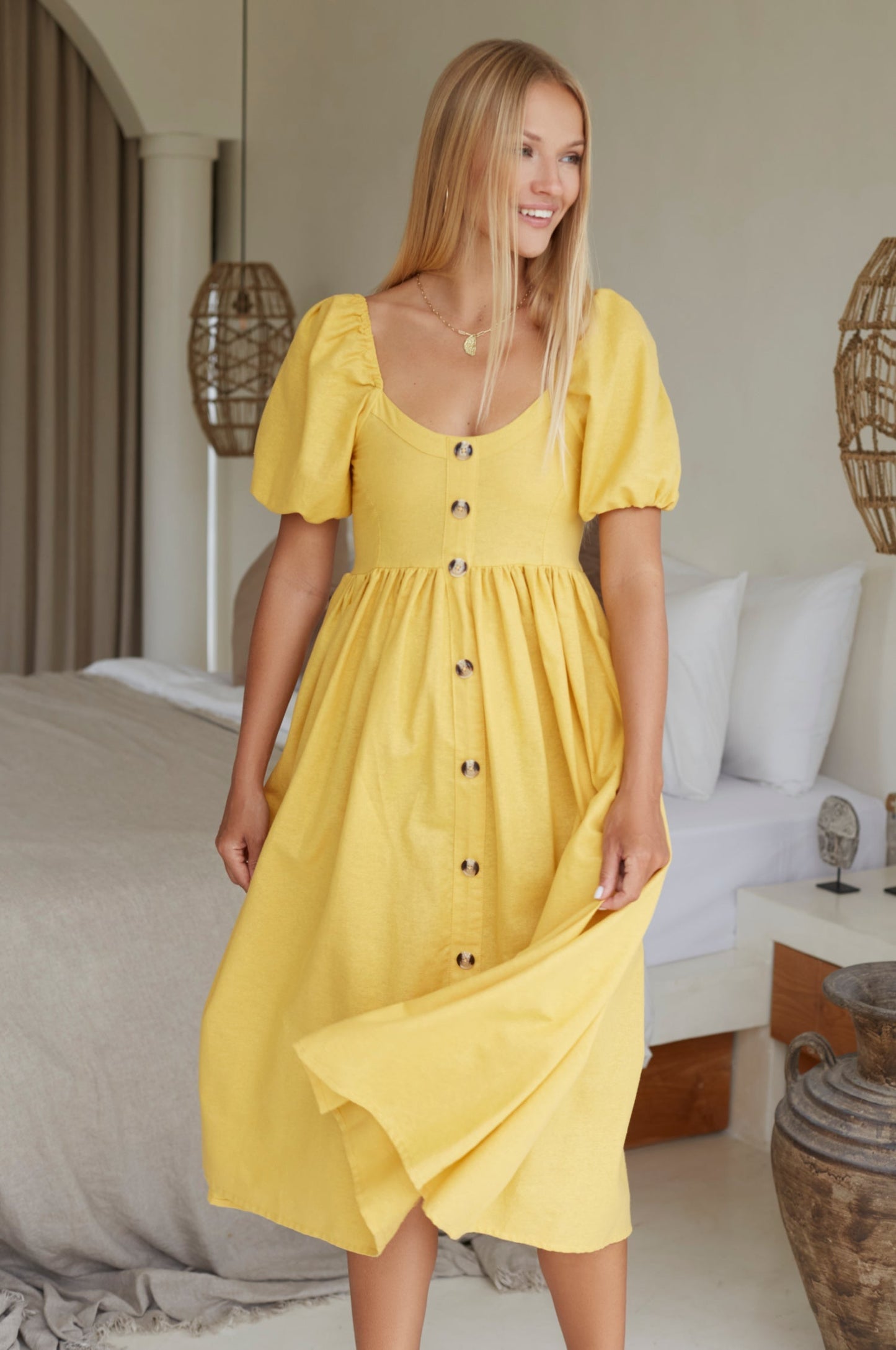 Adelisse | Romantic Midi Dress in 100% Linen