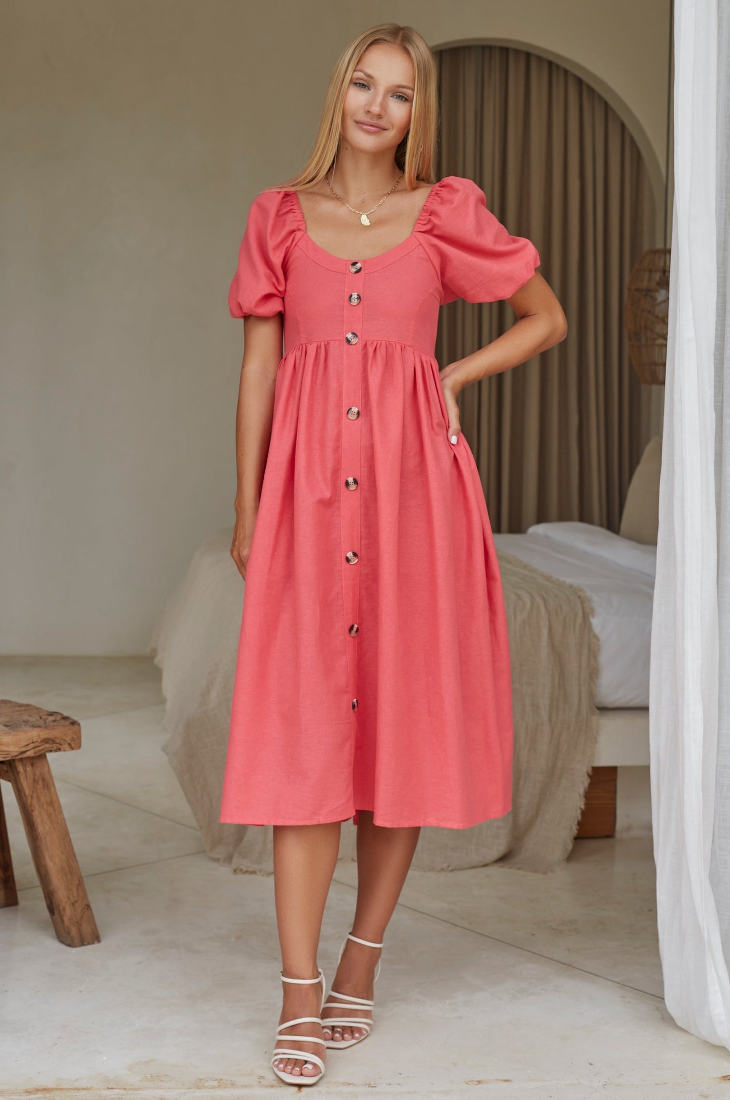 Adelisse | Romantic Midi Dress in 100% Linen