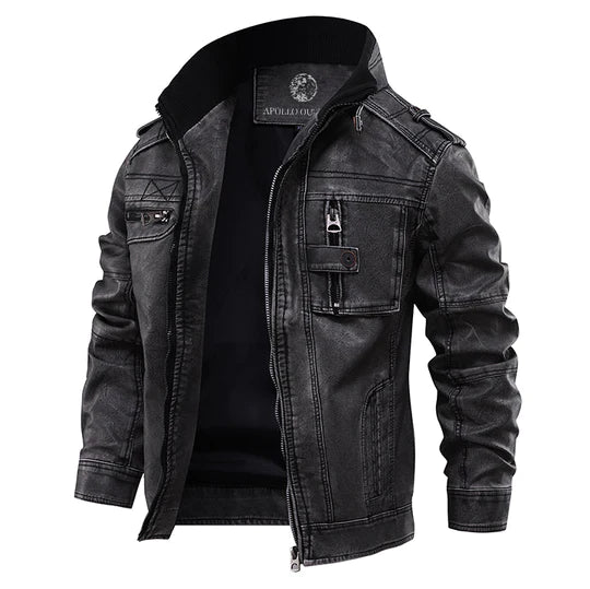Isak | Leather jacket with stand-up collar and zippered pocket