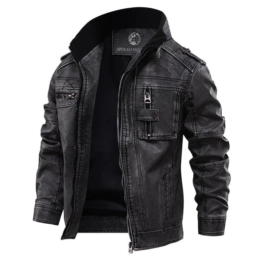 Isak | Leather jacket with stand-up collar and zippered pocket