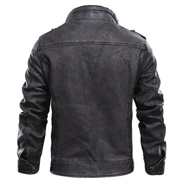 Isak | Leather jacket with stand-up collar and zippered pocket