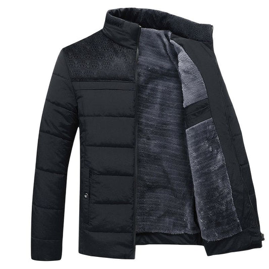 Men's Quilted Jacket with Stand Collar and Fleece – Regular Fit Winter Jacket