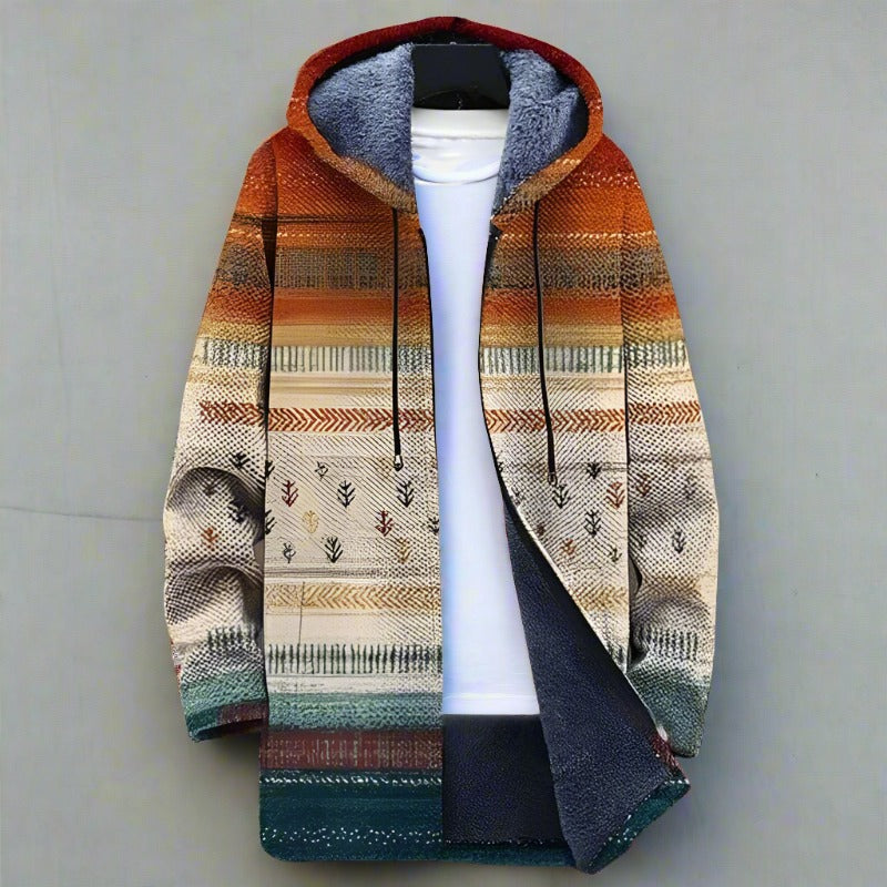 Rúnaia - Stylish Men's Hoodie Jacket in Fleece with Geometric Pattern
