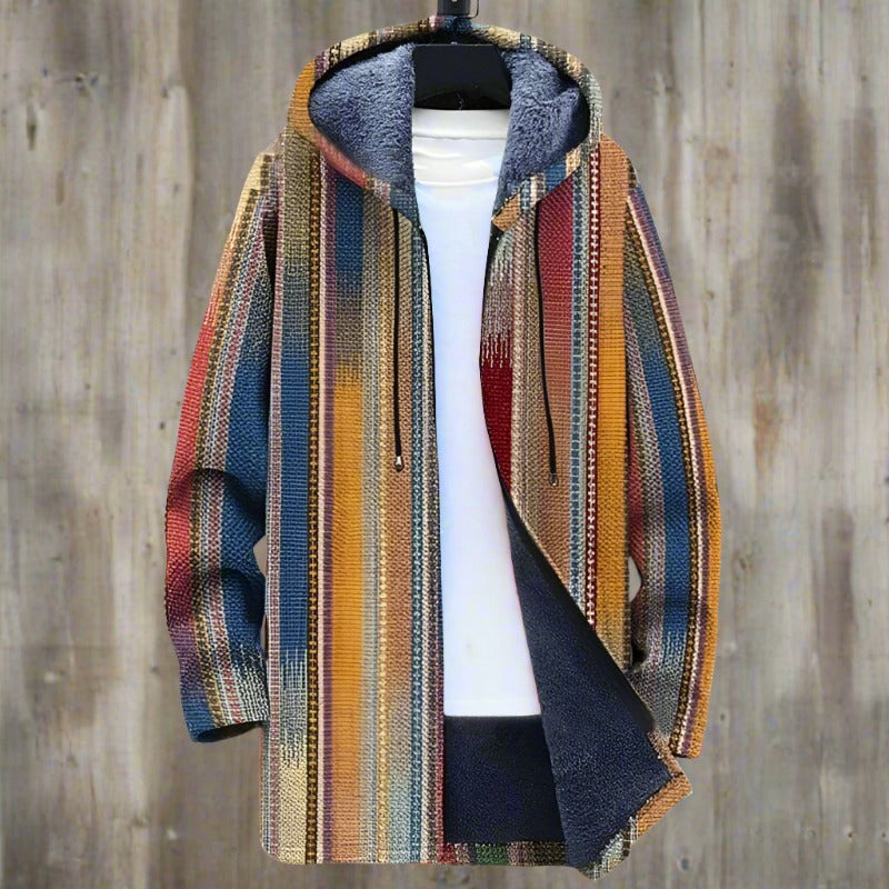 Rúnaia - Stylish Men's Hoodie Jacket in Fleece with Geometric Pattern