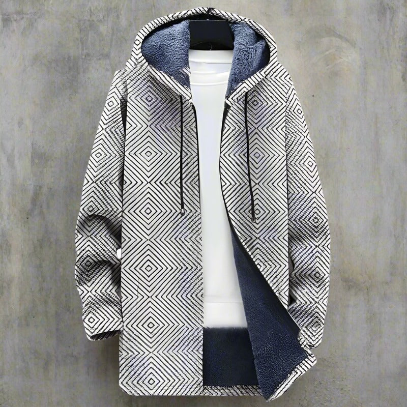Rúnaia - Stylish Men's Hoodie Jacket in Fleece with Geometric Pattern