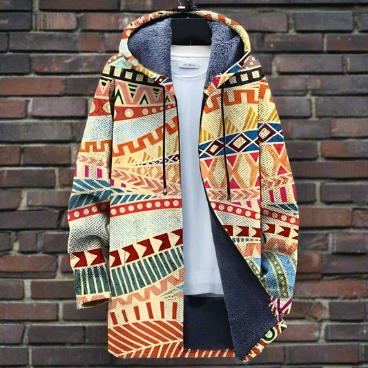 Rúnaia - Stylish Men's Hoodie Jacket in Fleece with Geometric Pattern